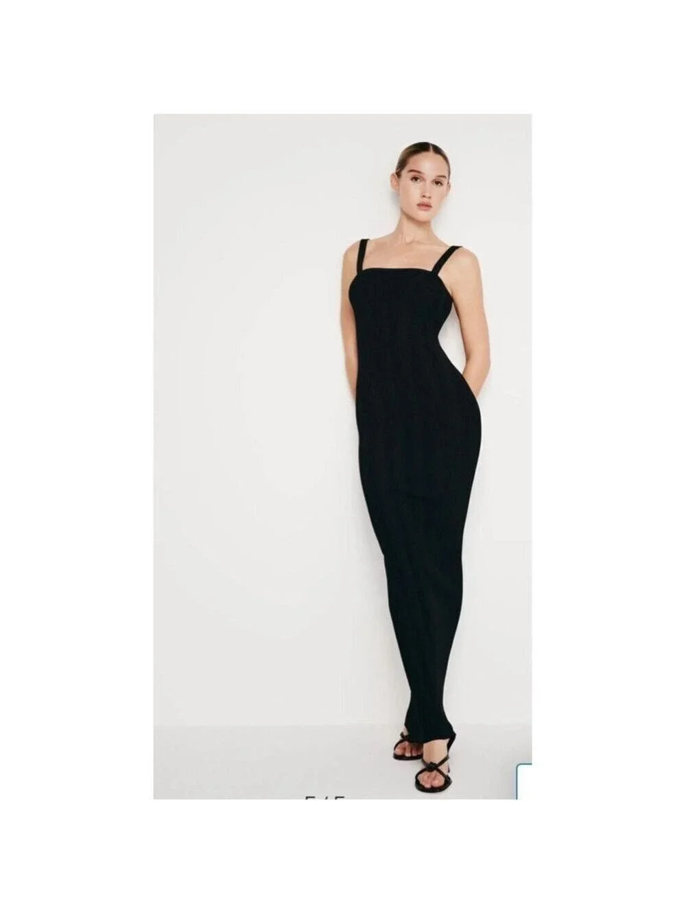 Women's GOOD AMERICAN Black Ribbed Square Neck Maxi Dress L